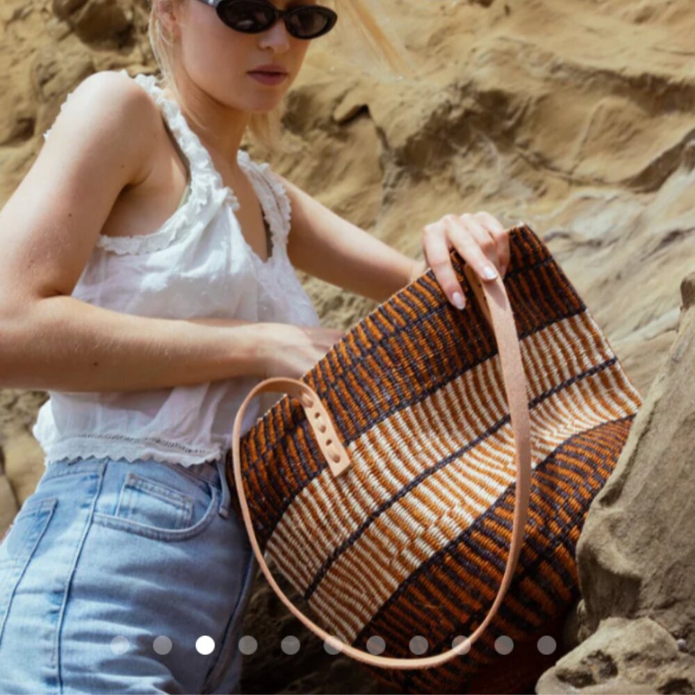 Jenna Bee Medium Brown Stripes Sisal Basket Bag